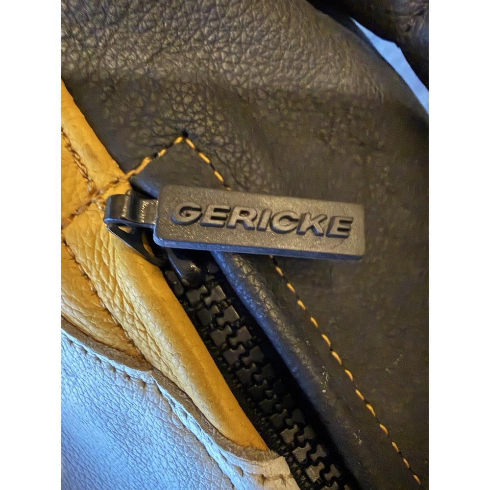 Vintage Hein Gericke Leather Motorcycle Jacket Padded Yellow Black Mens 48 Tall - Picture 7 of 16